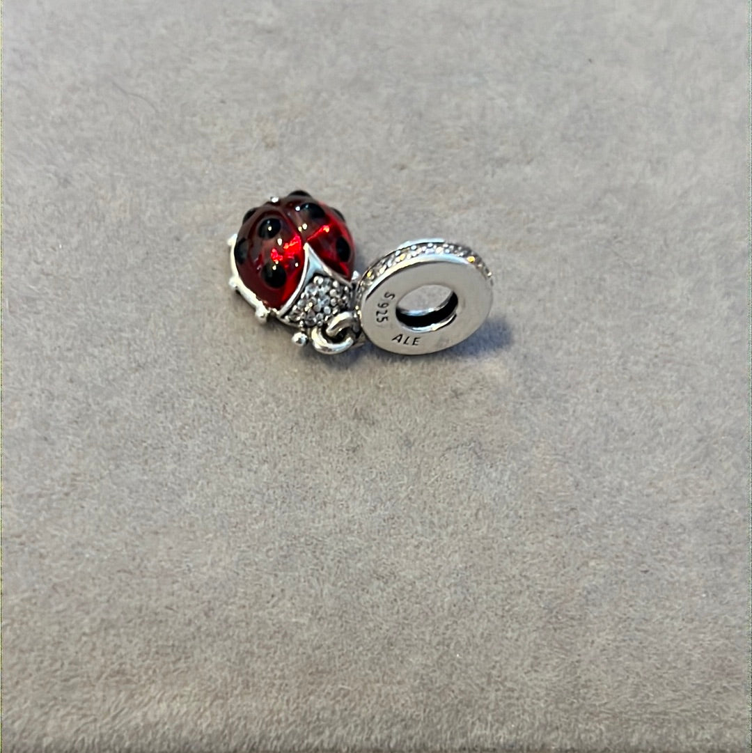 Genuine Pandora Red Murano Dangle Pave Ladybird