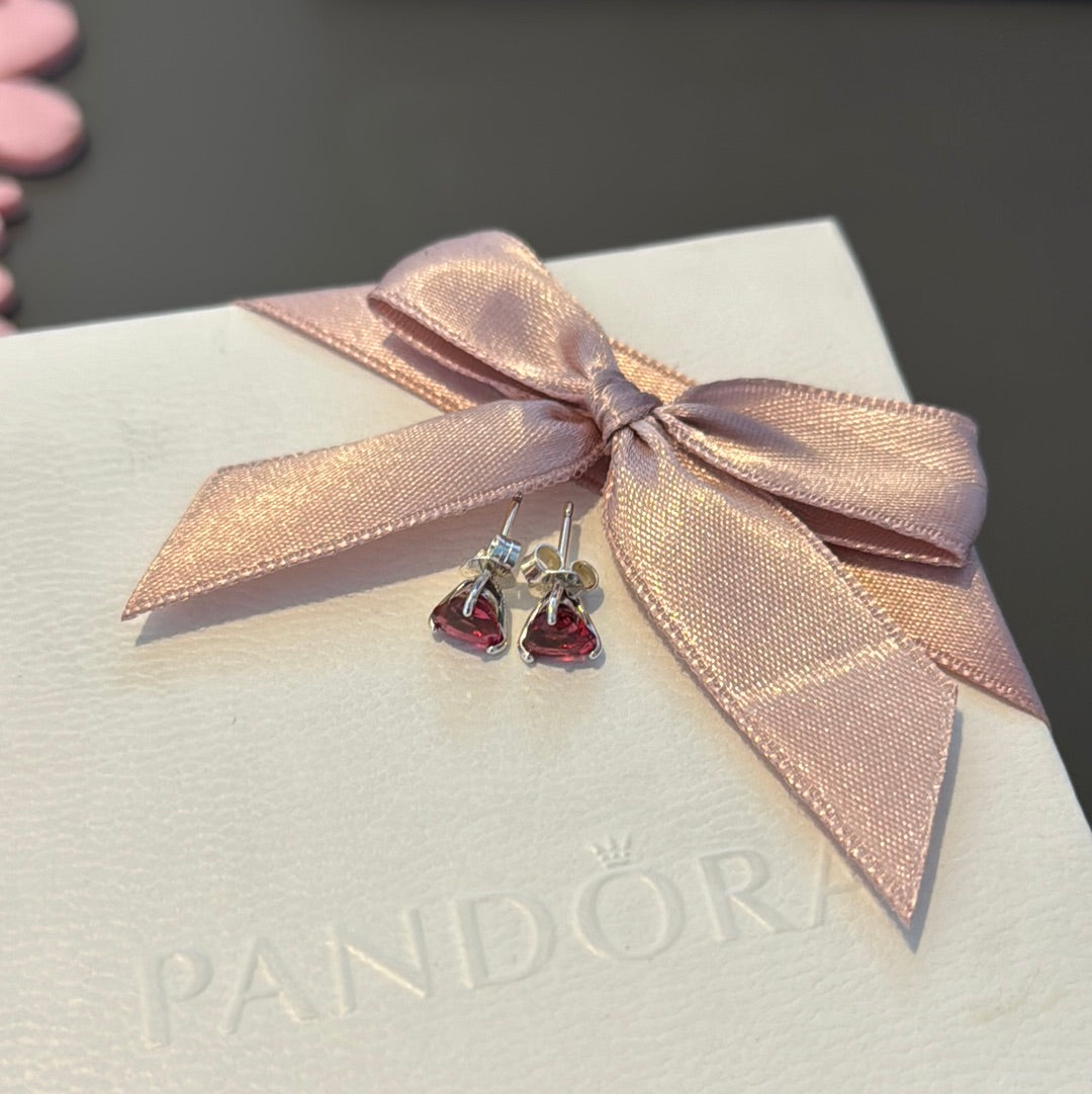 Genuine Pandora Pink CZ Heart Earrings Studs.