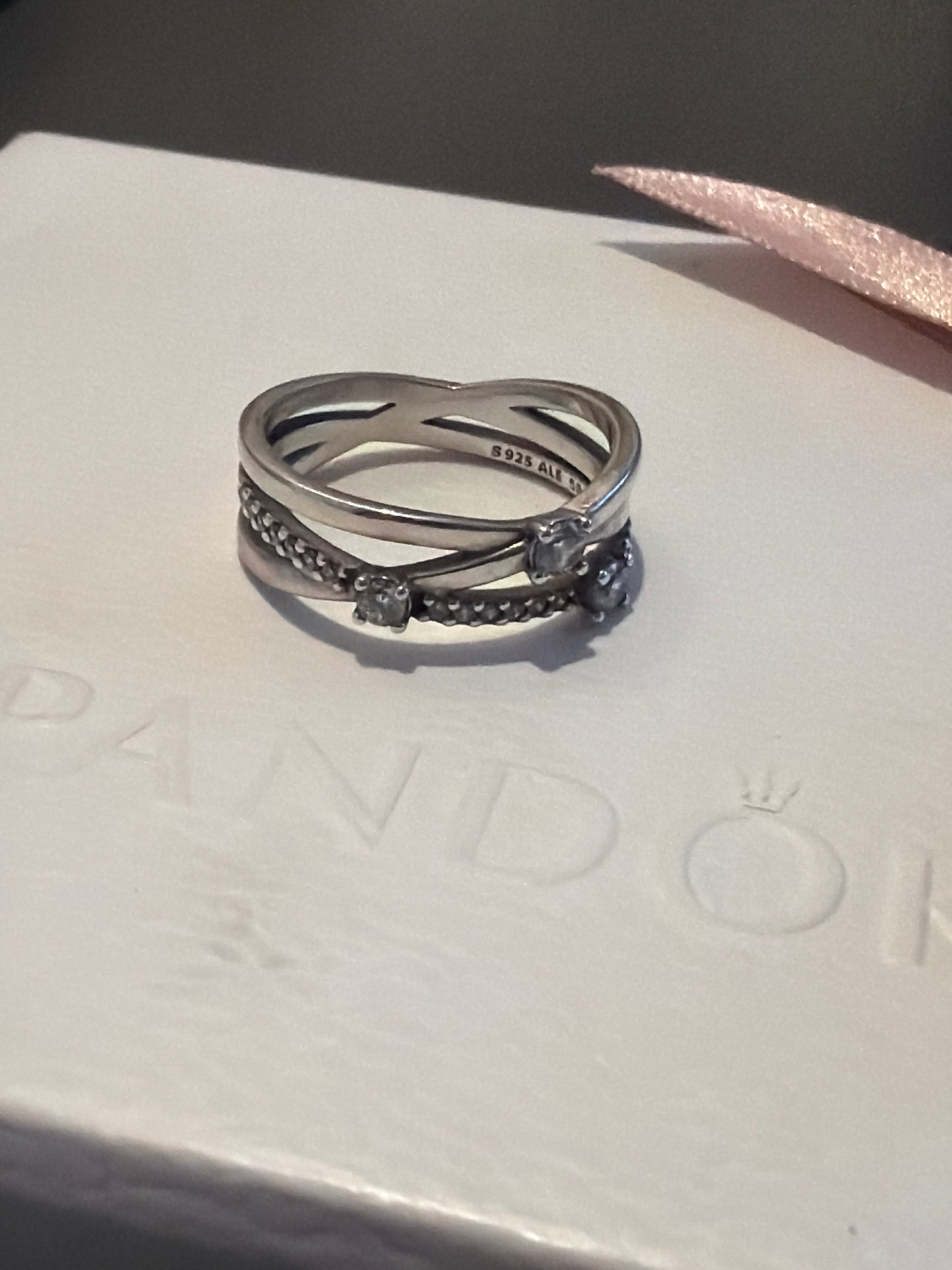 Genuine Pandora Triple Layer Sparkling Bar Pave Ring 58