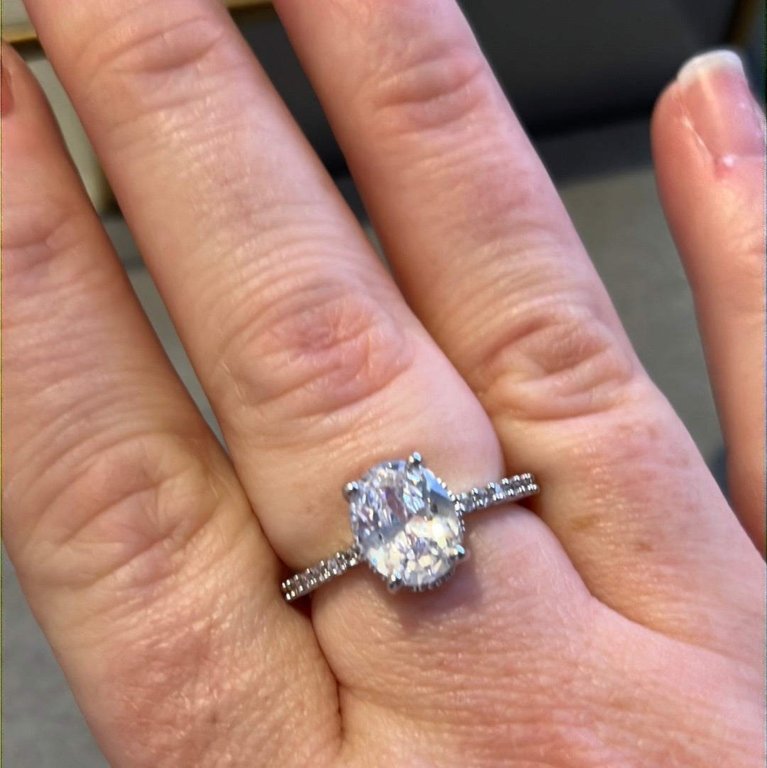 Brand New Silver Plated Pave CZ Oval Stone Ring 58