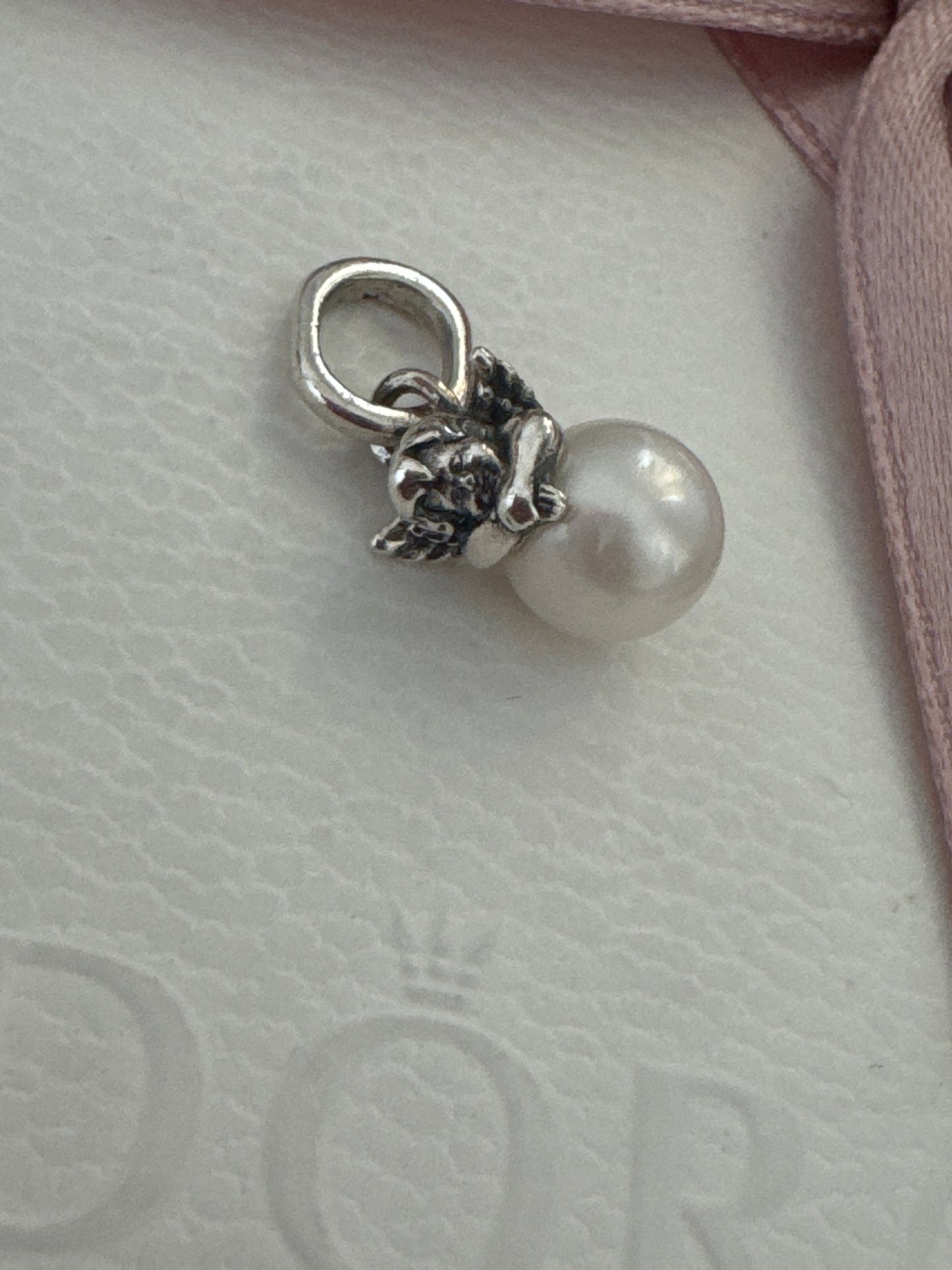Genuine Pandora Essence Me Dangle Tiny Pearl Cherub Dangle Charm