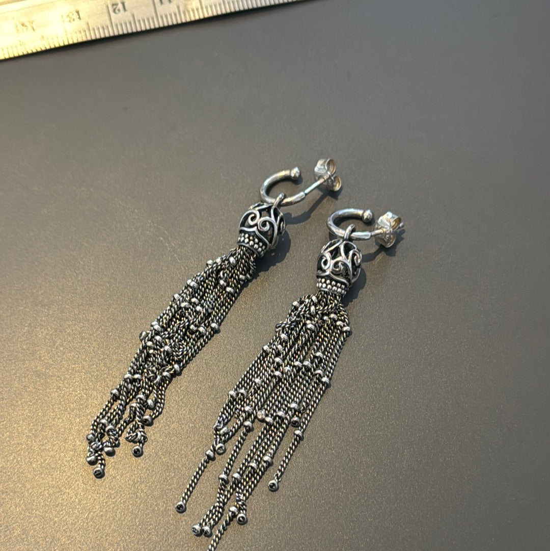 Genuine Pandora Oriental Large Tassel Pave Dangle Earrings Statement Piece