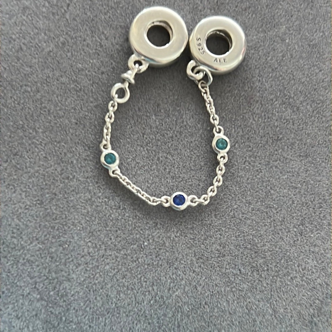 Genuine Pandora Triple Blue Stone Safety Chain