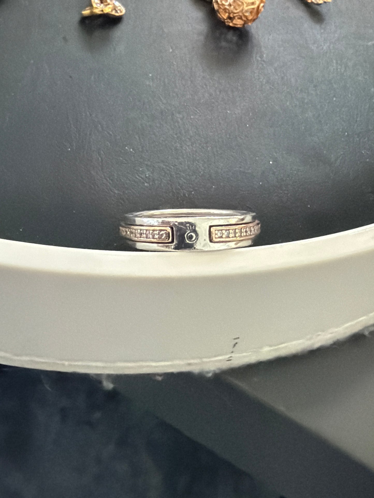 Genuine Pandora Silver and Rose Gold Pave Signature Ring Size 54