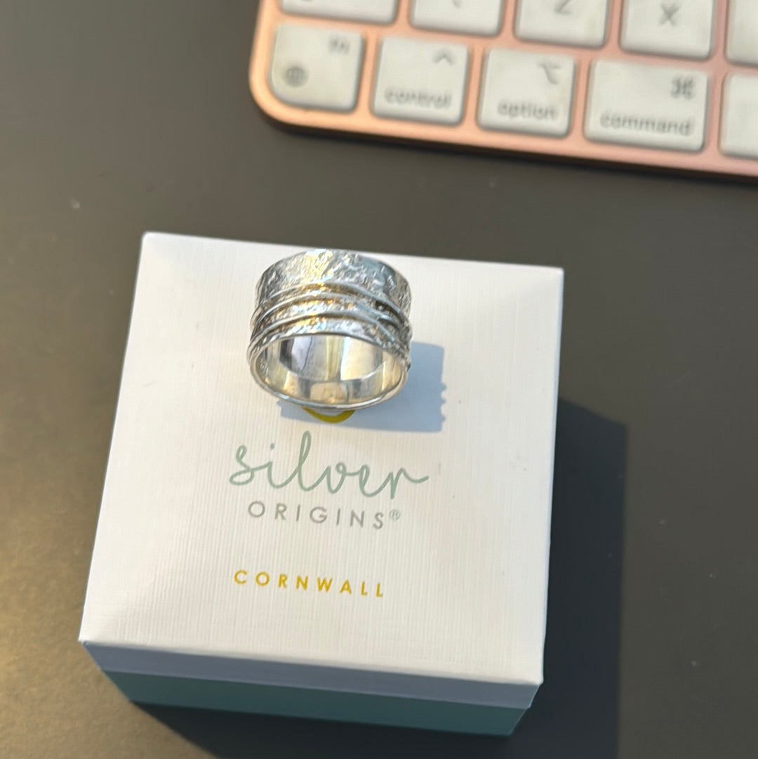 Genuine Silver Origins Cornwall Chunky Ribbed Ring 54