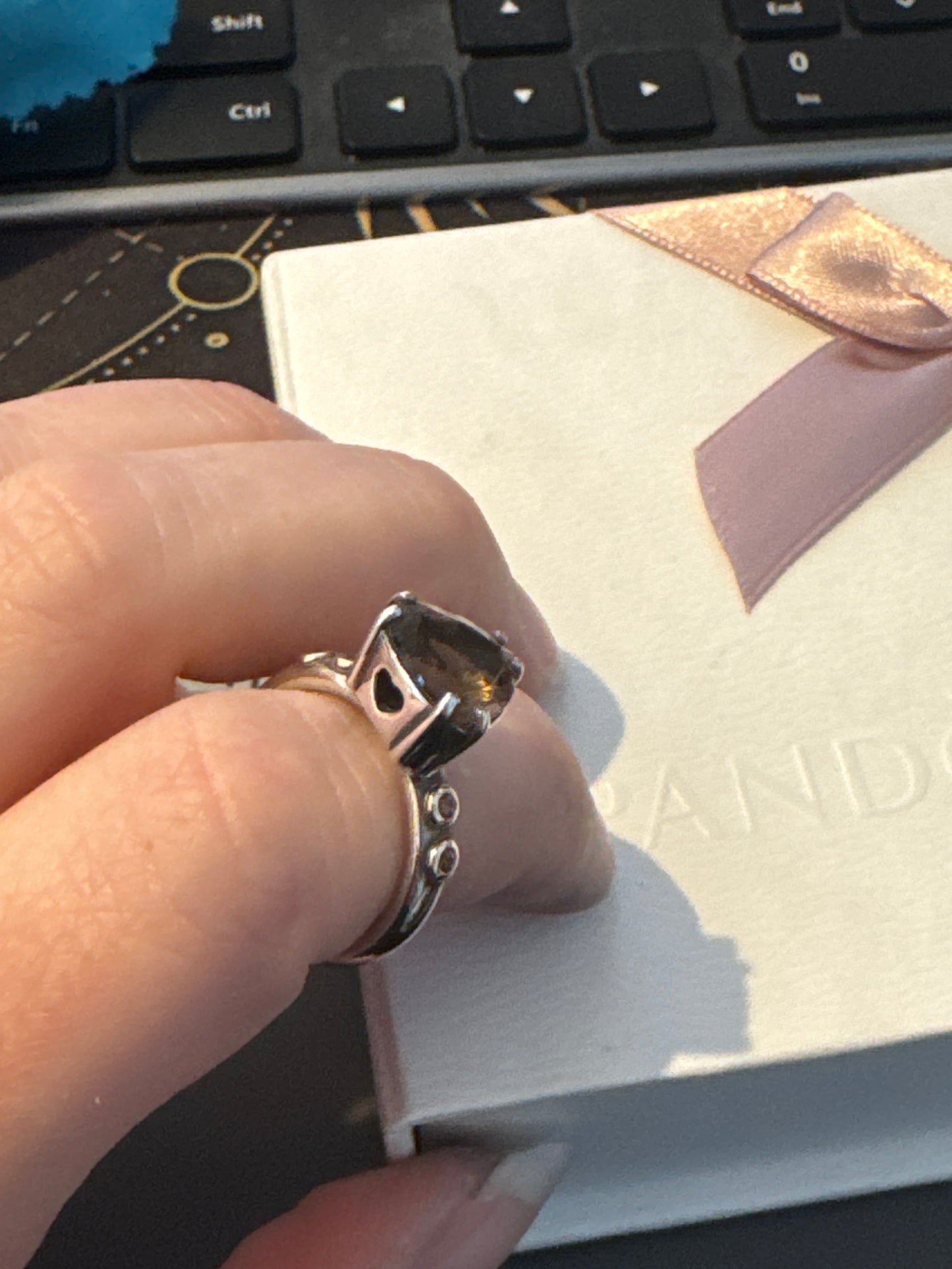 Genuine Pandora Two Tone Smokey Quartz Close To My Heart Ring Size 54