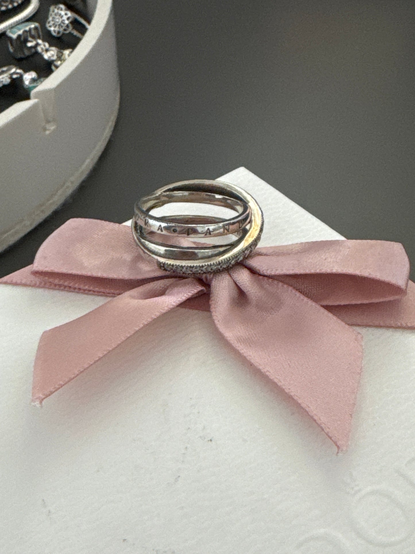 Genuine Pandora Crossover Pave Triple Band Logo Ring Size 52