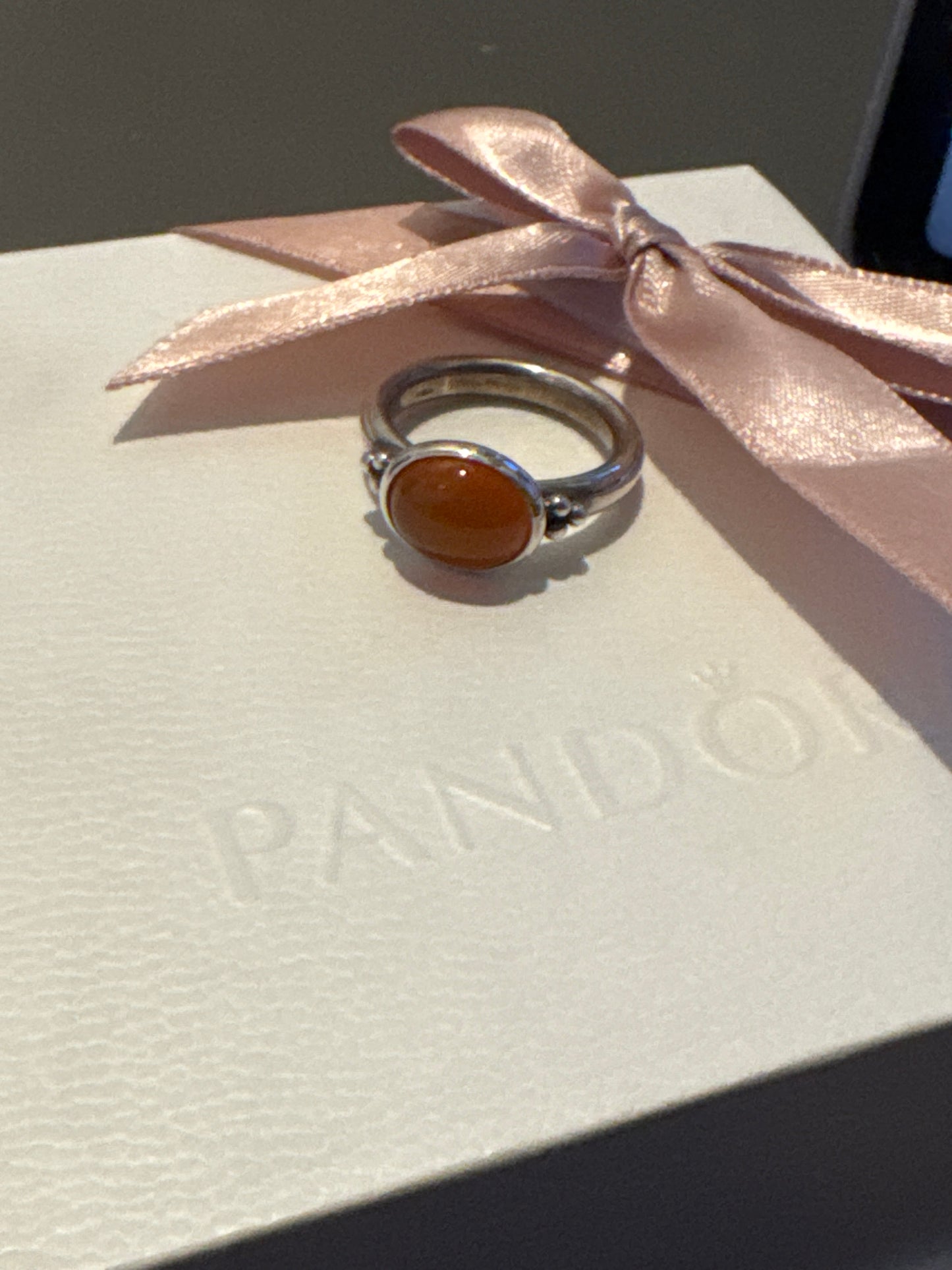 Genuine Pandora Orange Carnelian Rare HTF Ring 54