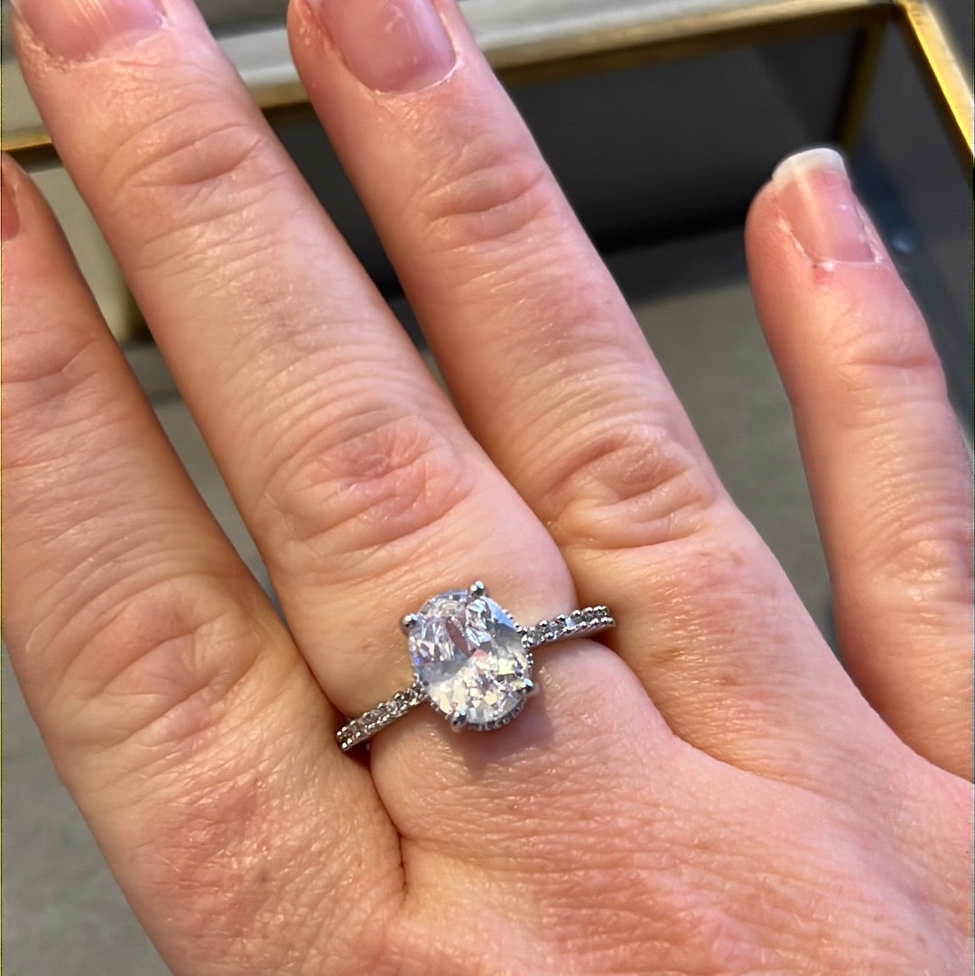 Brand New Silver Plated Pave CZ Oval Stone Ring 58