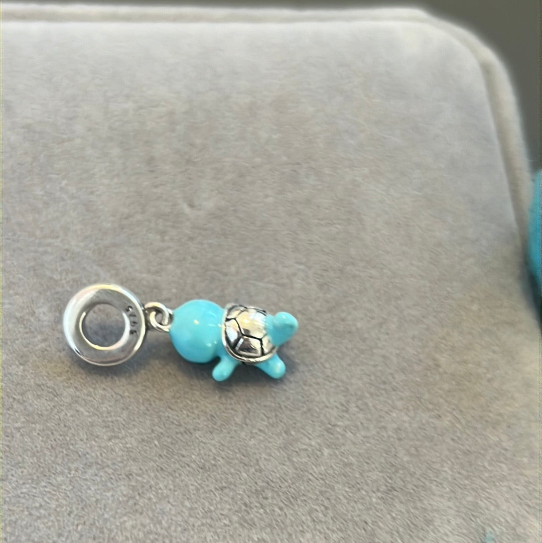 Sterling Silver Enamel Blue Turtle Squirtle Dangle Charm