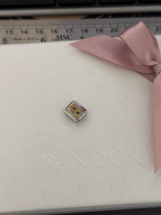 Genuine Nomination Silver Link Charm Enamel Blue Filigree Cashmere