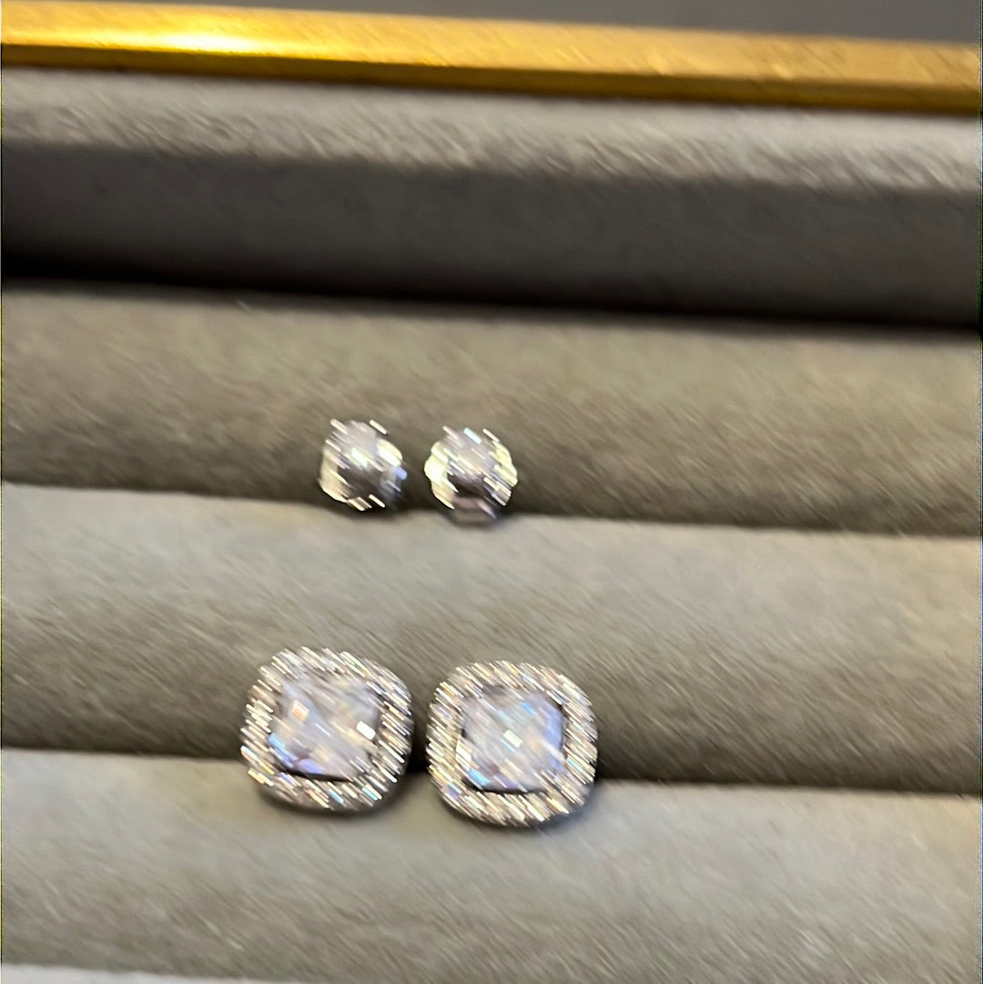 Brand New Sterling Silver Pave Clear Earrings Set CZ Studs