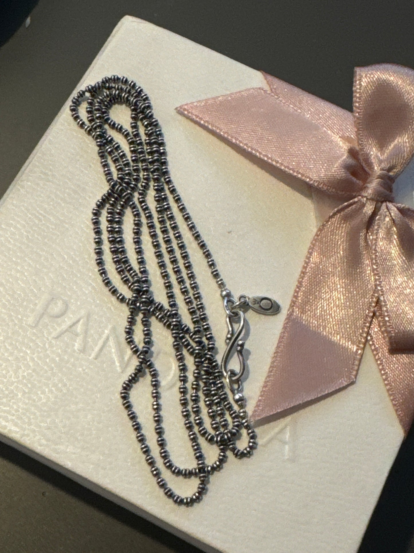 Genuine Pandora Oxidised Ball Beaded Chain Retired Necklace 55cm