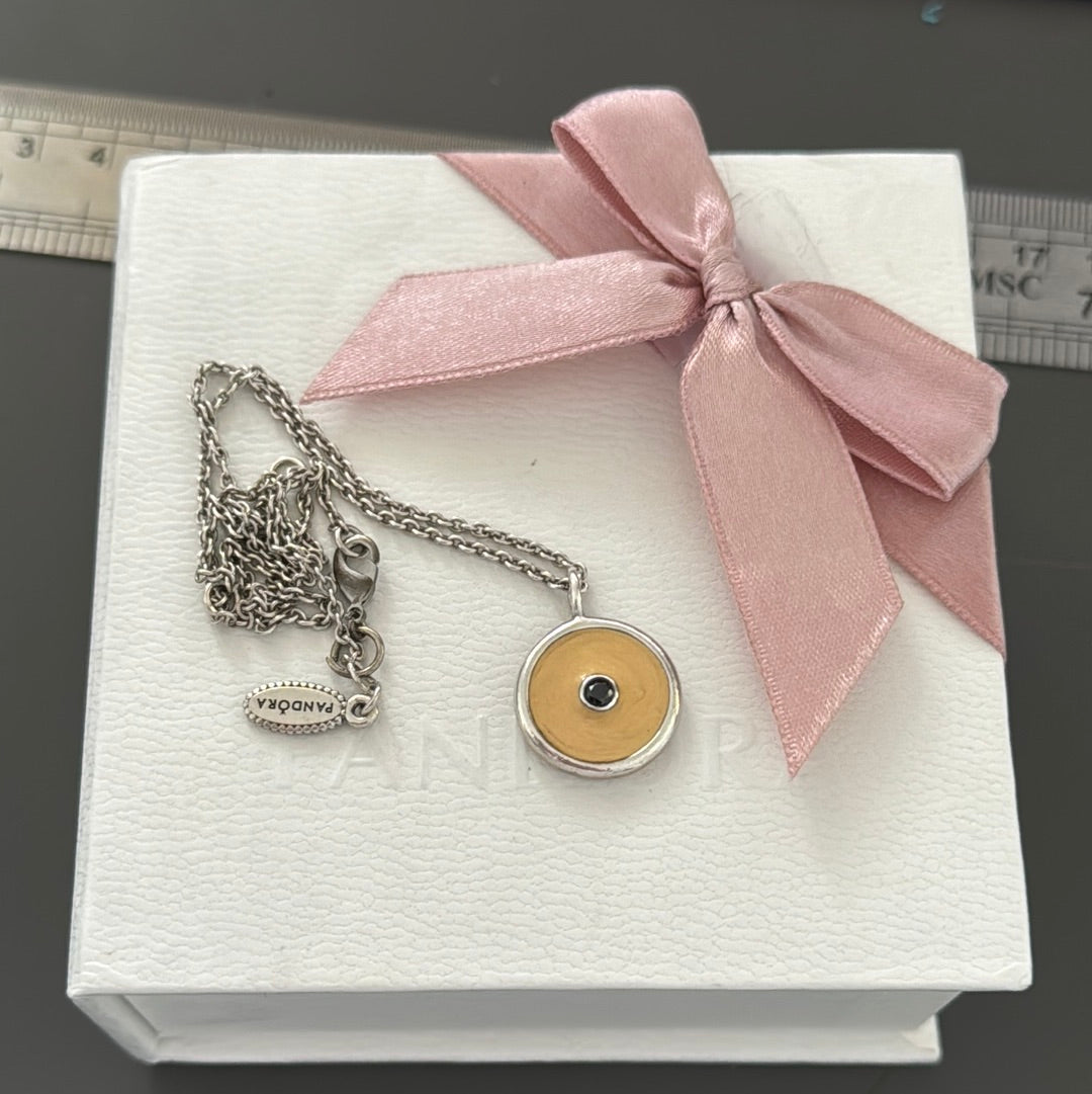 Genuine Pandora RARE HTF Enamel Ivory & Black Stone Necklace 40cm Chain