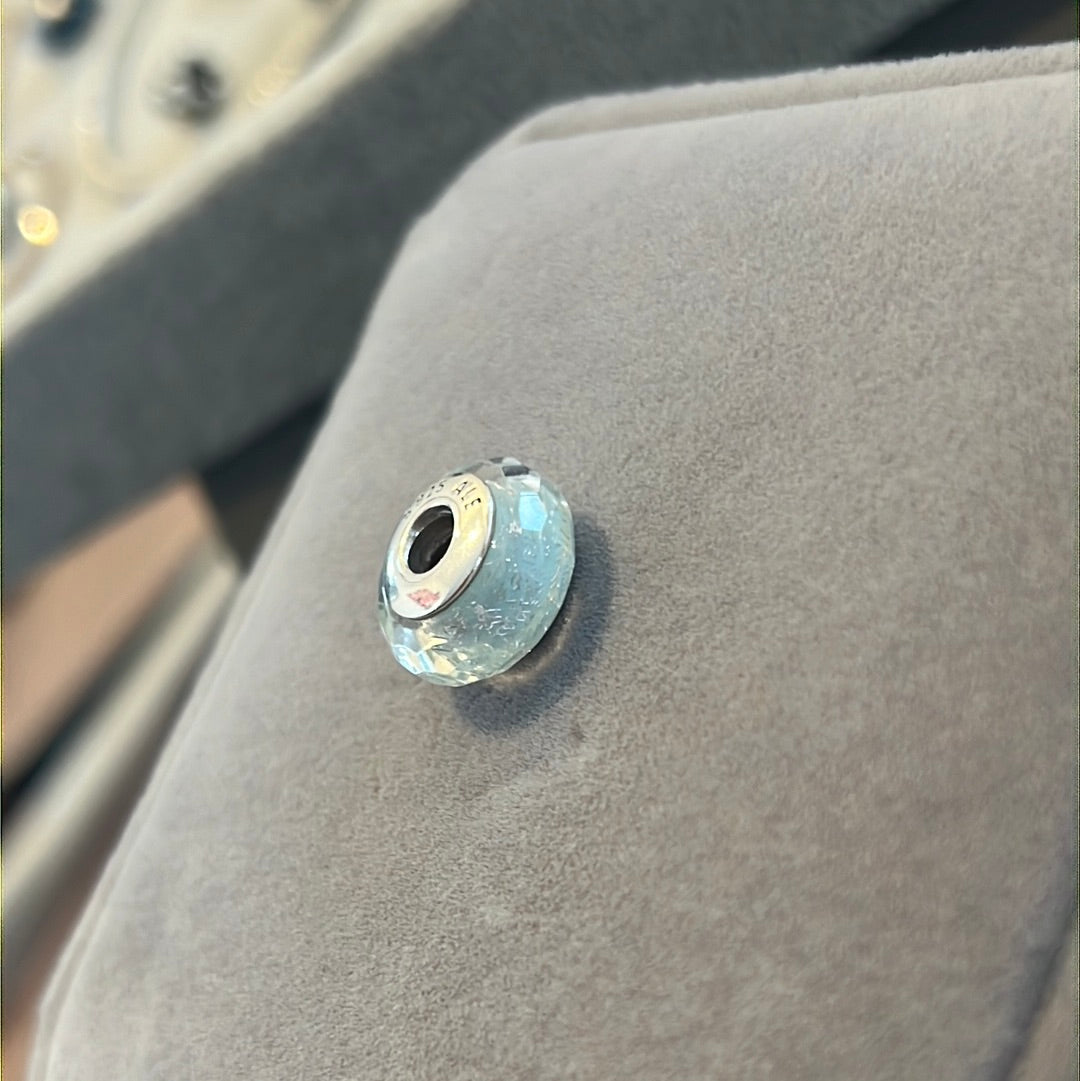 Genuine Pandora Baby Blue Faceted Murano With Glitter Fleck