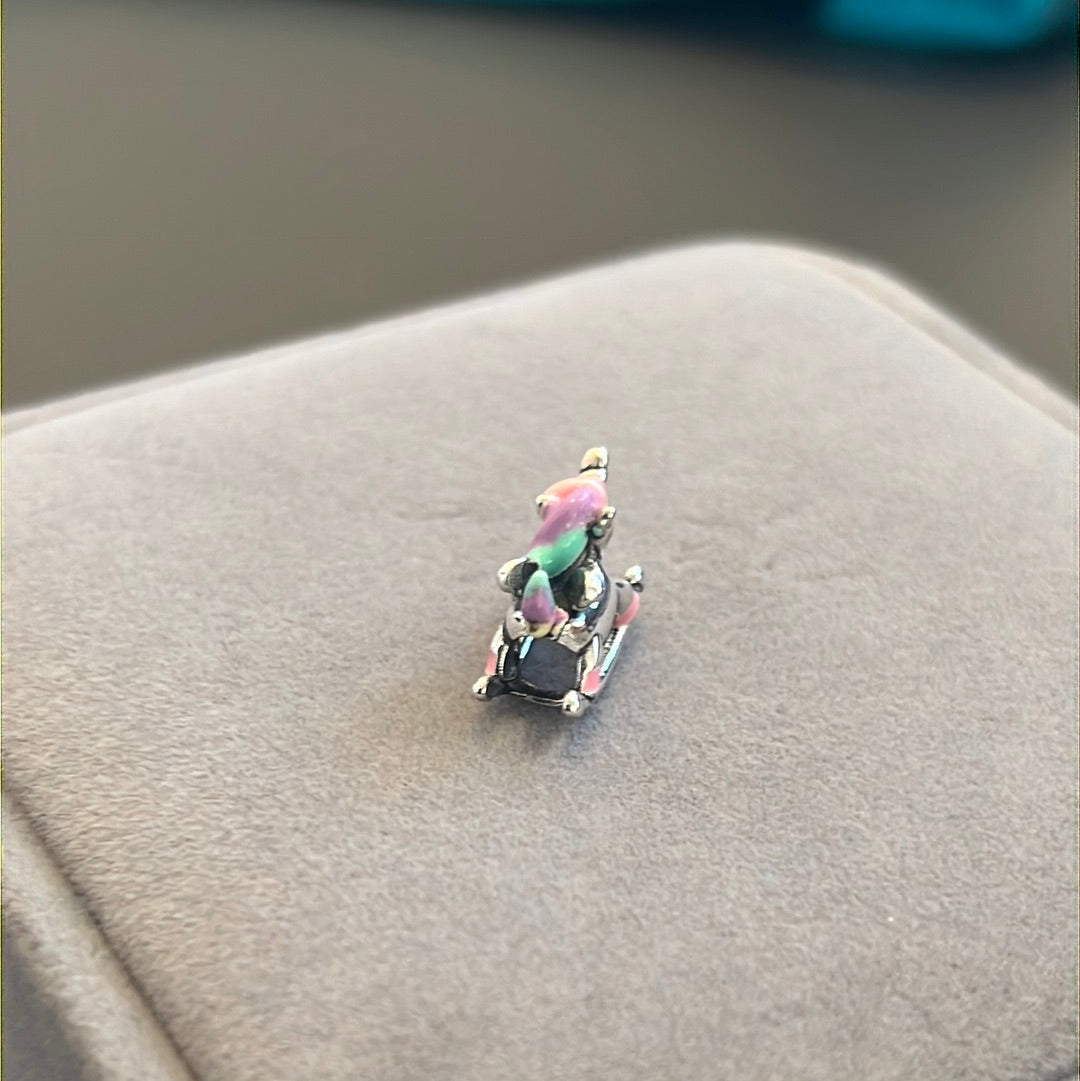 Sterling Silver Enamel Unicorn Rocking Horse Charm