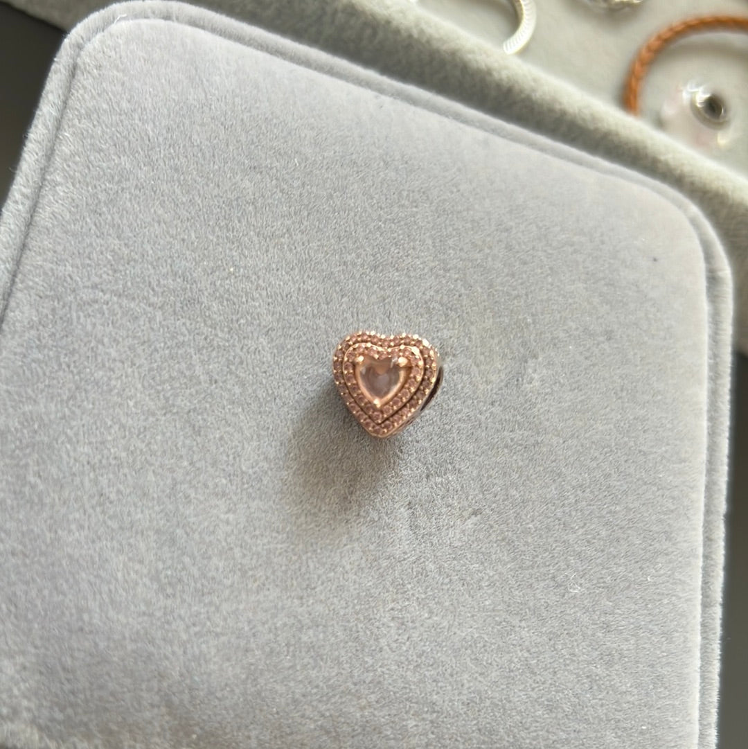Genuine Pandora Rose Gold Raised Pave Heart Charm