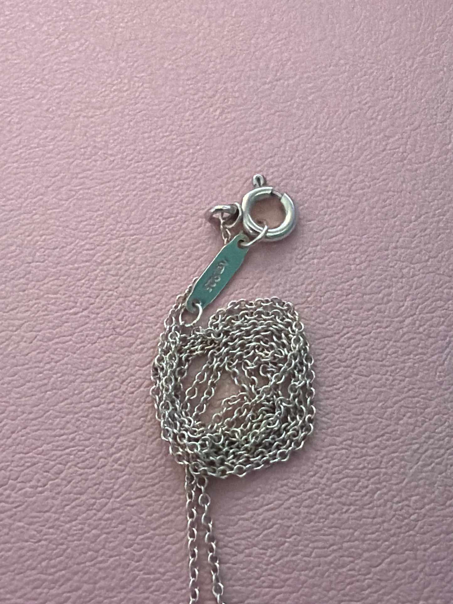 Genuine Tiffany & CO Sterling Silver Double Heart Pendant Choker Necklace 42cm