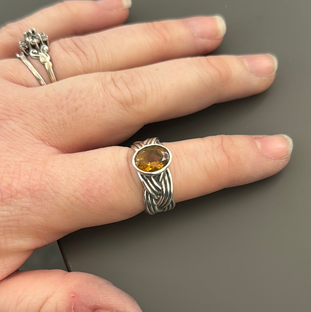 Genuine Pandora Tied Together Ring with Amber Whiskey Quartz 58