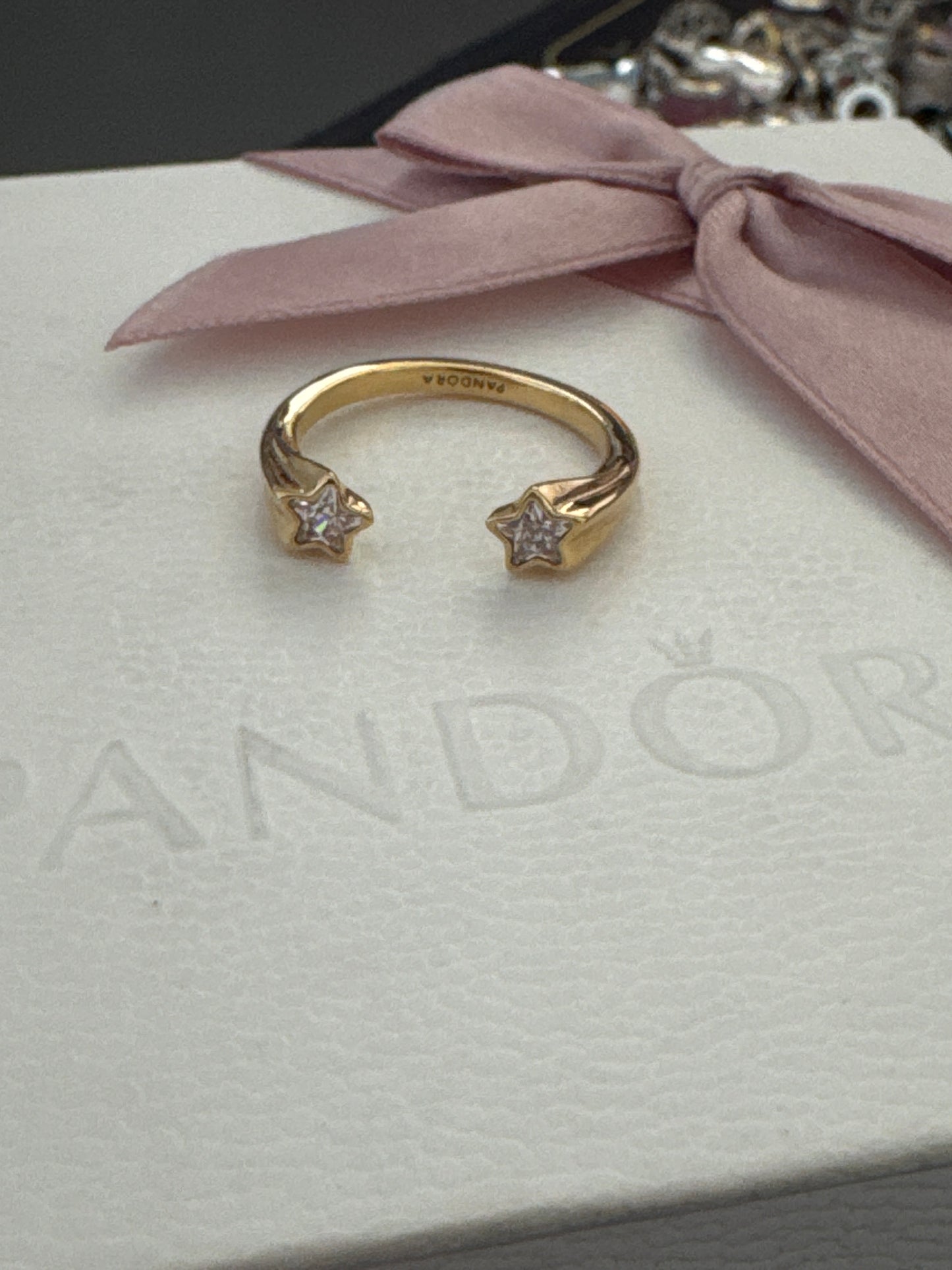 Genuine Pandora Shine Gold CZ Open Star Ring Size 58