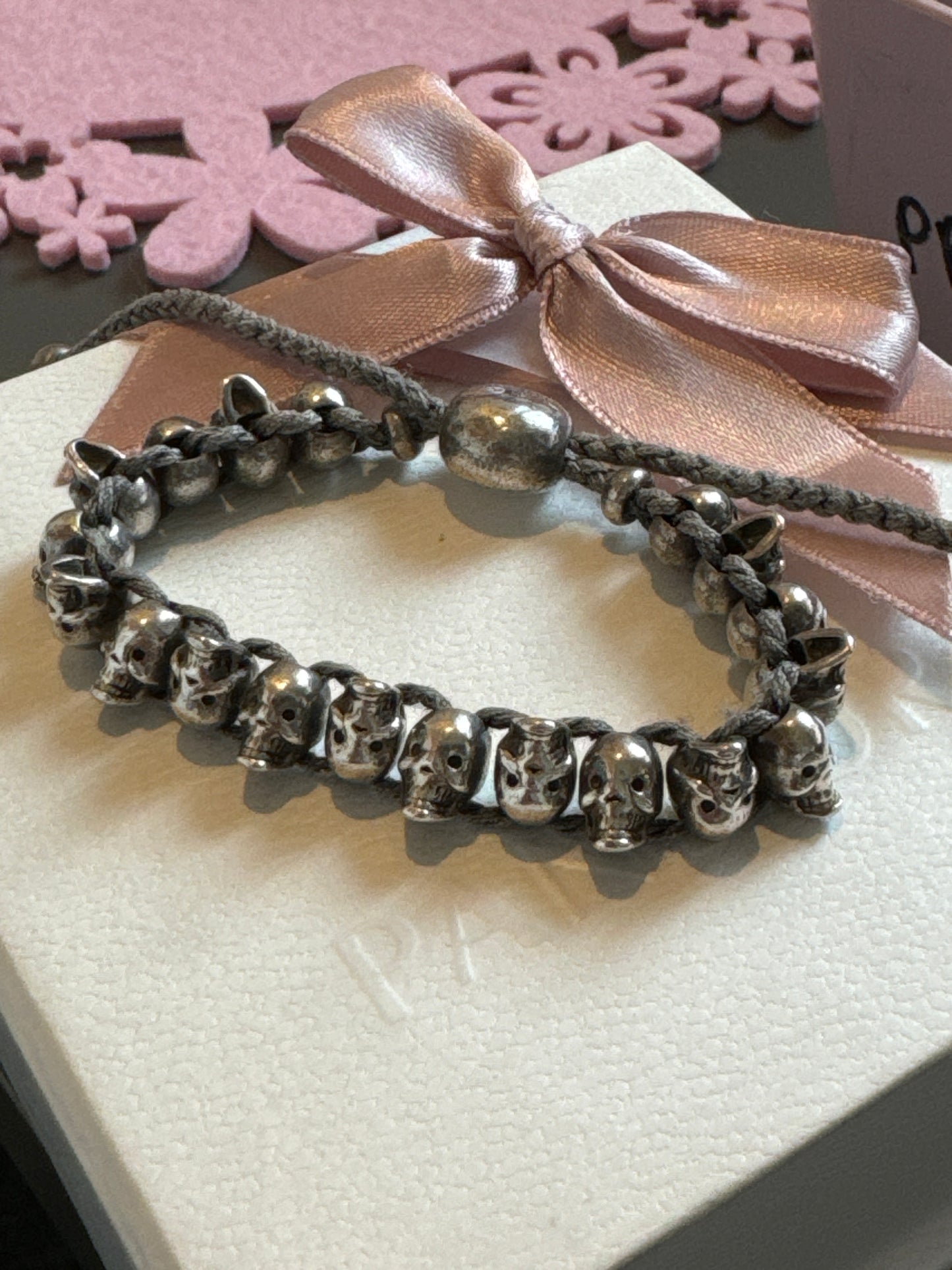 Genuine Links of London Grey Skull Friendship Bracelet