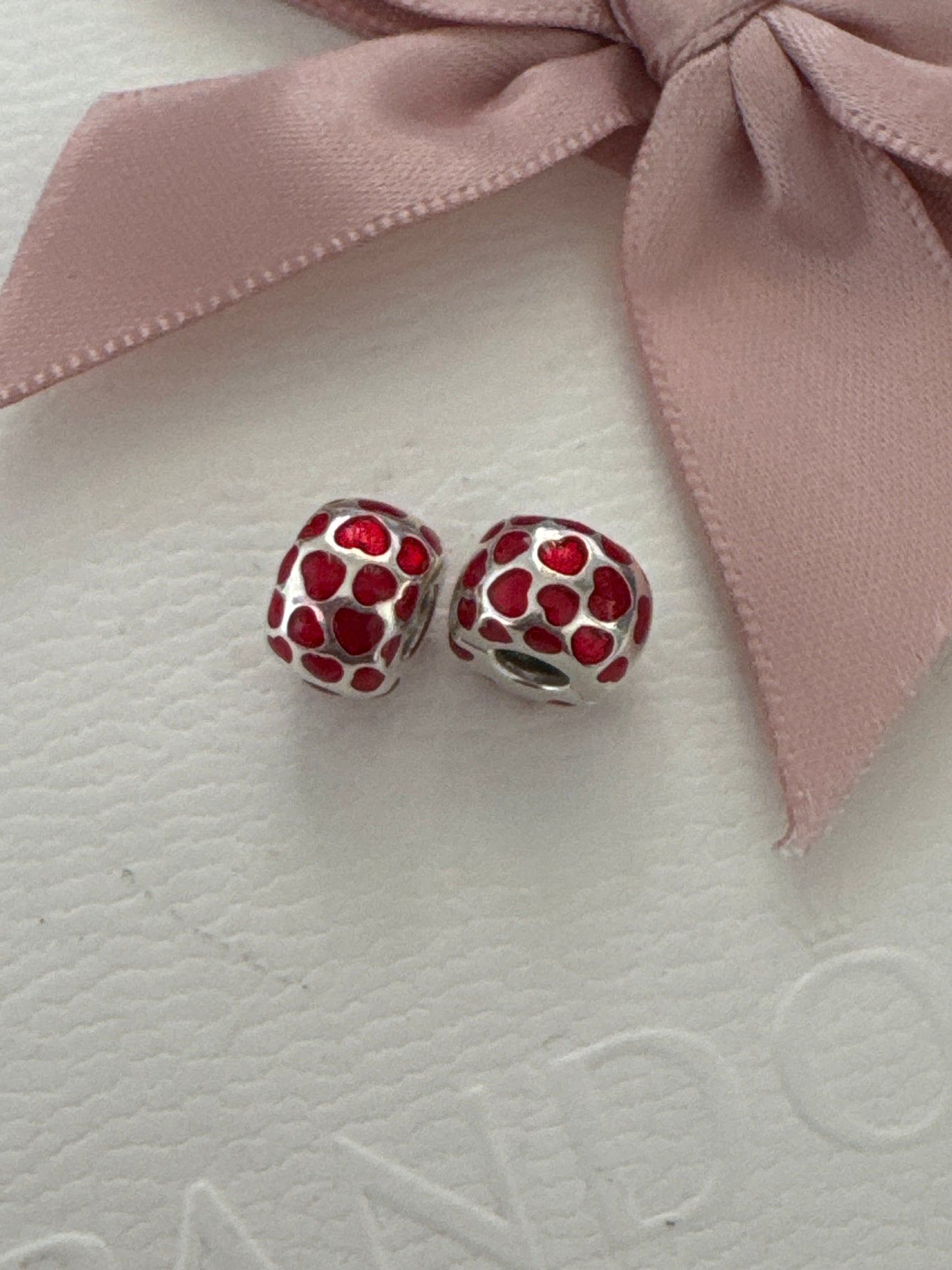 Genuine Pandora Red Hearts Round Clip Charm ONE