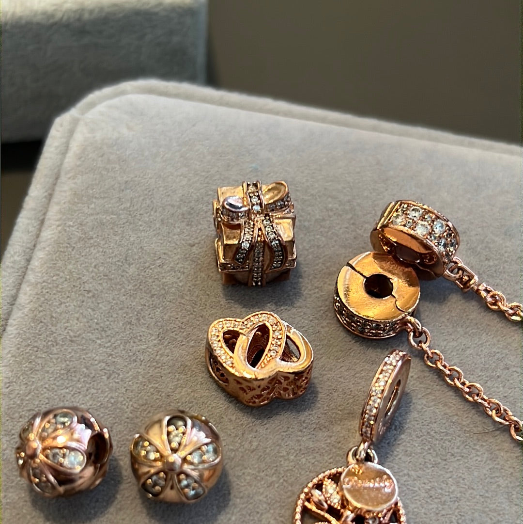 Unbranded Rose Gold Bundle 5 Items Safety Chain, Clips and Charms