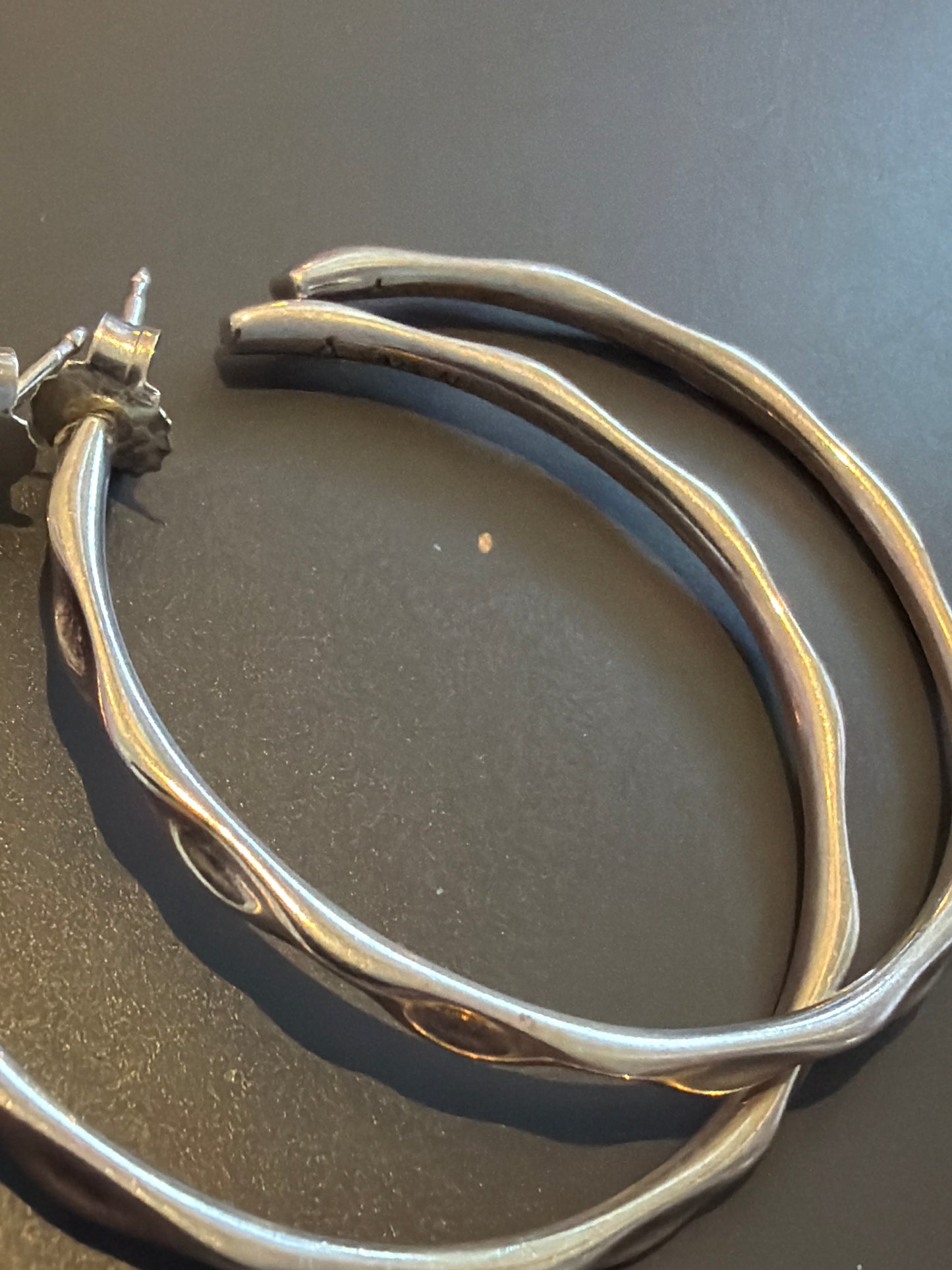 Genuine Pandora Silver Wave XL Hoop Earrings Rare Discontinued retired