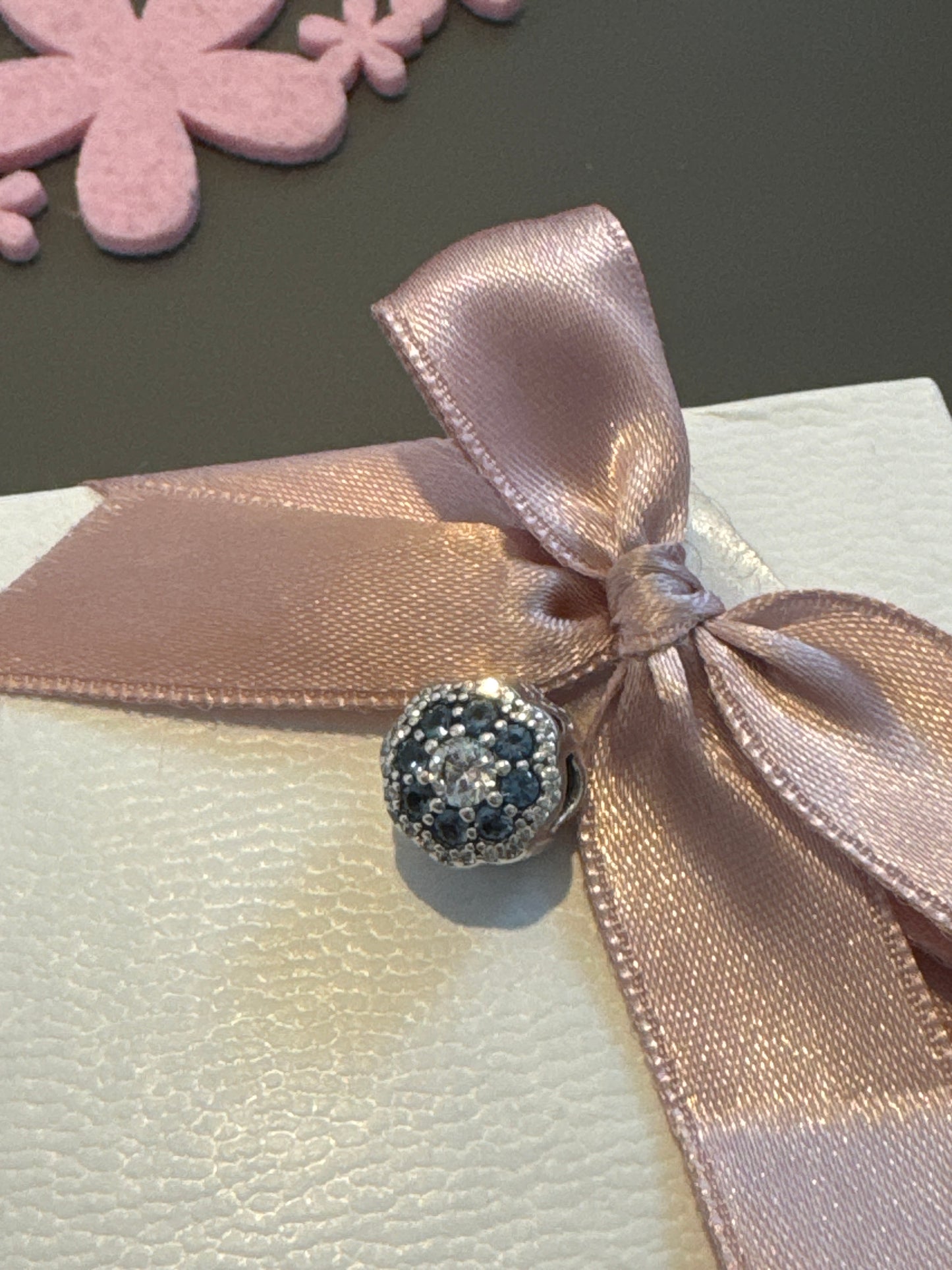 Genuine Pandora Blue Sparkle Flower Pave Charm HTF