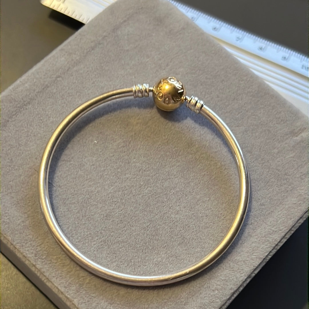 Genuine Pandora Two Tone Clasp Solid Gold 14k Bangle 17.5