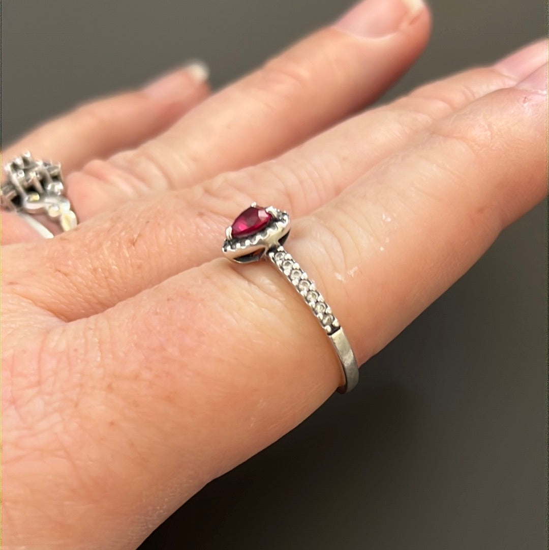 Genuine Pandora Pave Red Heart Stone Ring 50