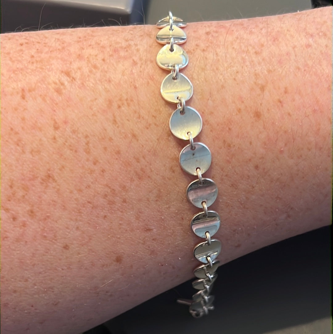 Sterling Silver Circle Link Beautiful Flat Bracelet 18cm