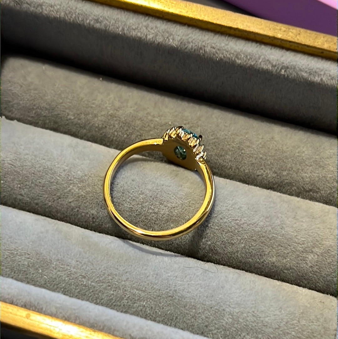 Brand New Gold Plated Pave Light Blue Oval CZ Heart Ring 54