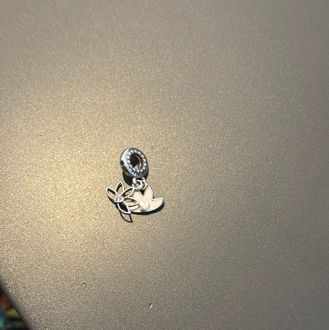 CGenuine Pandora Enamel Serene Lotus Flower Beautiful Dangle Charm