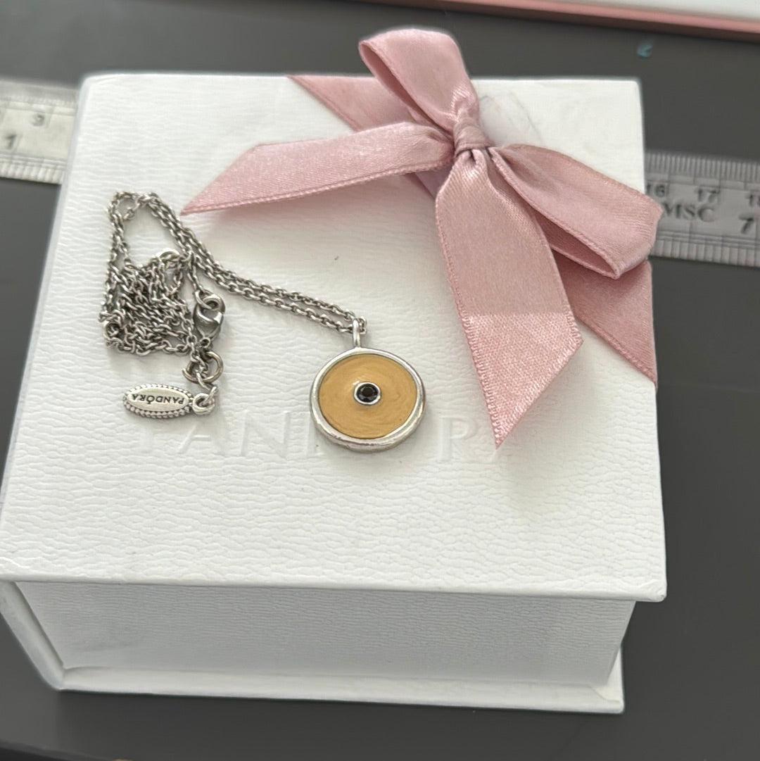 Genuine Pandora RARE HTF Enamel Ivory & Black Stone Necklace 40cm Chain