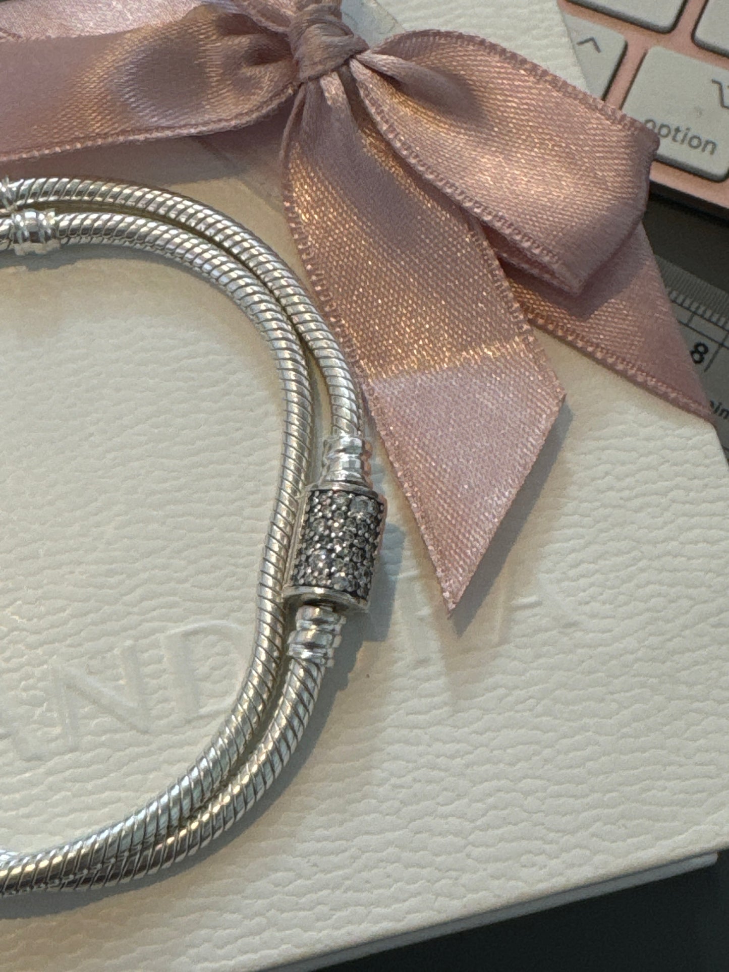 Genuine Pandora Pave Clasp Double Wrap Snake Chain Bracelet 39cm Medium Fit