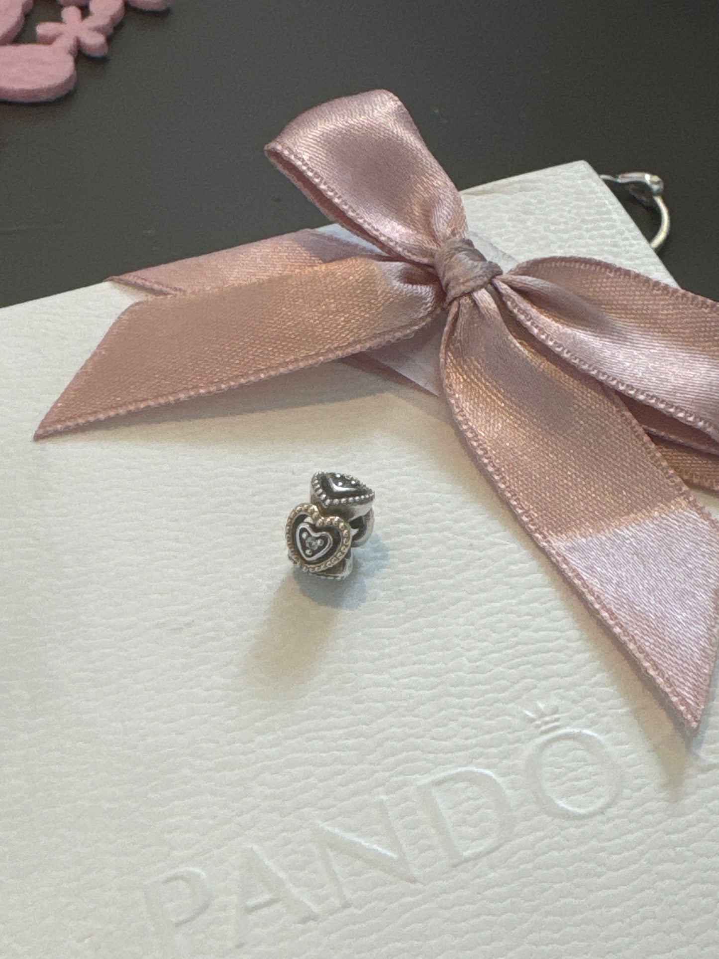 Genuine Pandora Two Tone Beaded Hearts Spacer Charm RARE HTF