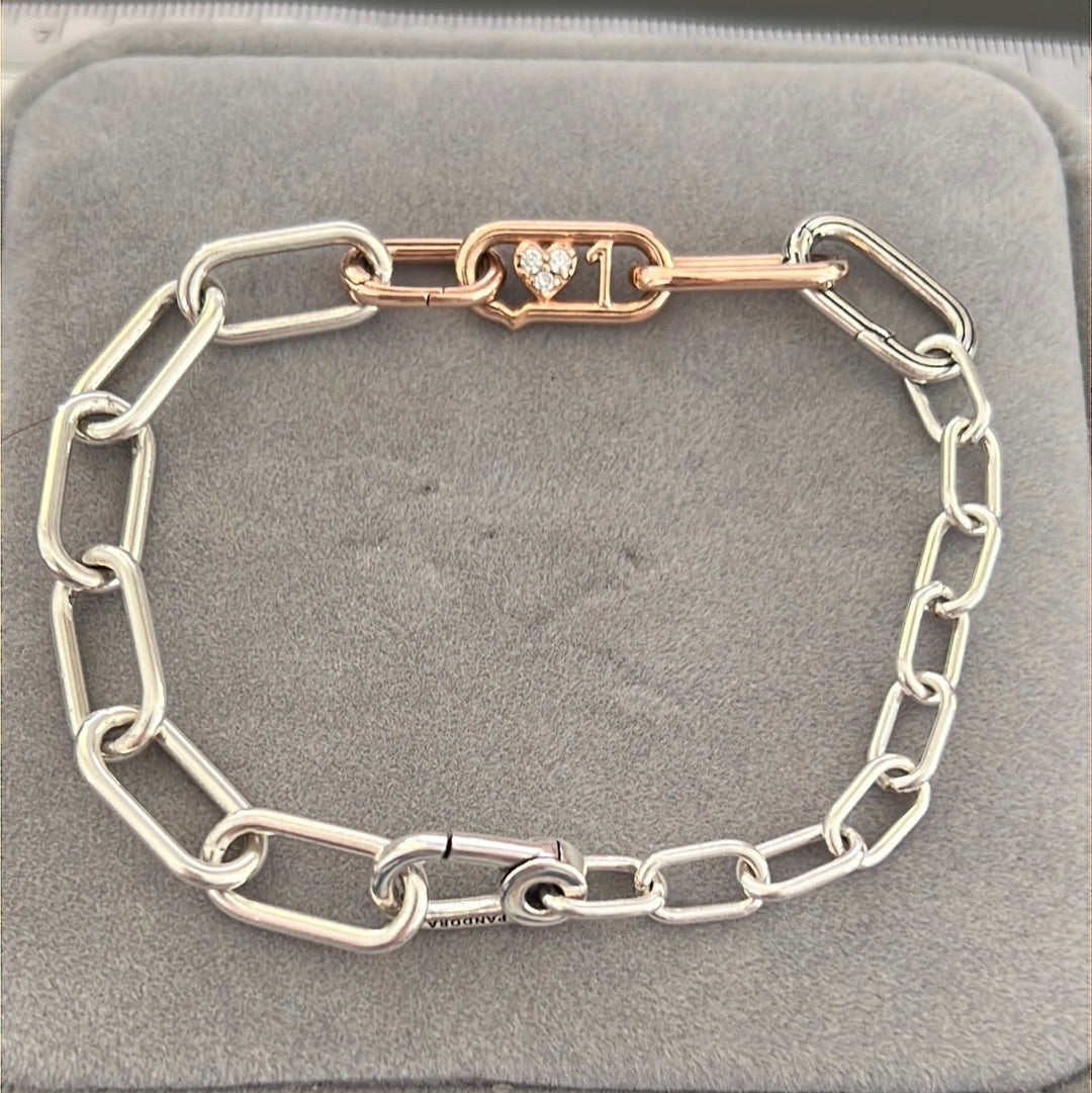 Genuine Pandora Me Essence Silver and Rose Gold New Style Link Chain Bracelet Size 19cm