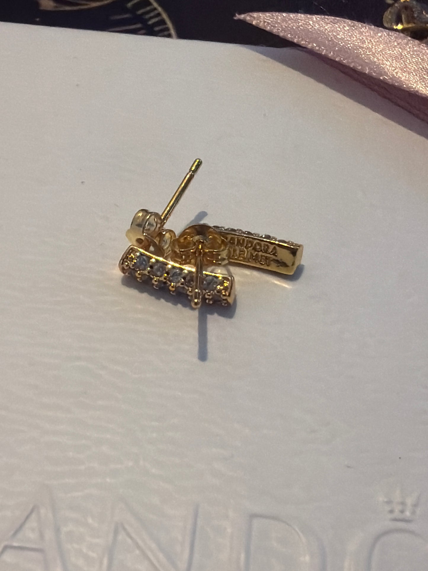 Genuine Pandora Shine Gold Pave Single Bar CZ Earrings