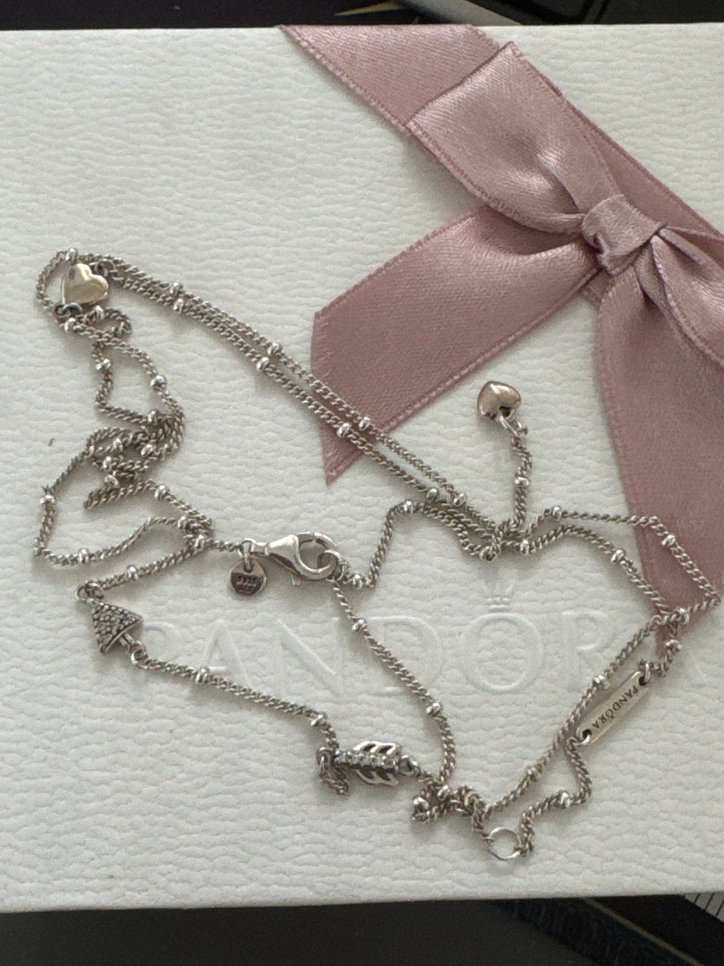 Genuine Pandora Beaded Chain Sparkling Arrow Necklace 60cm