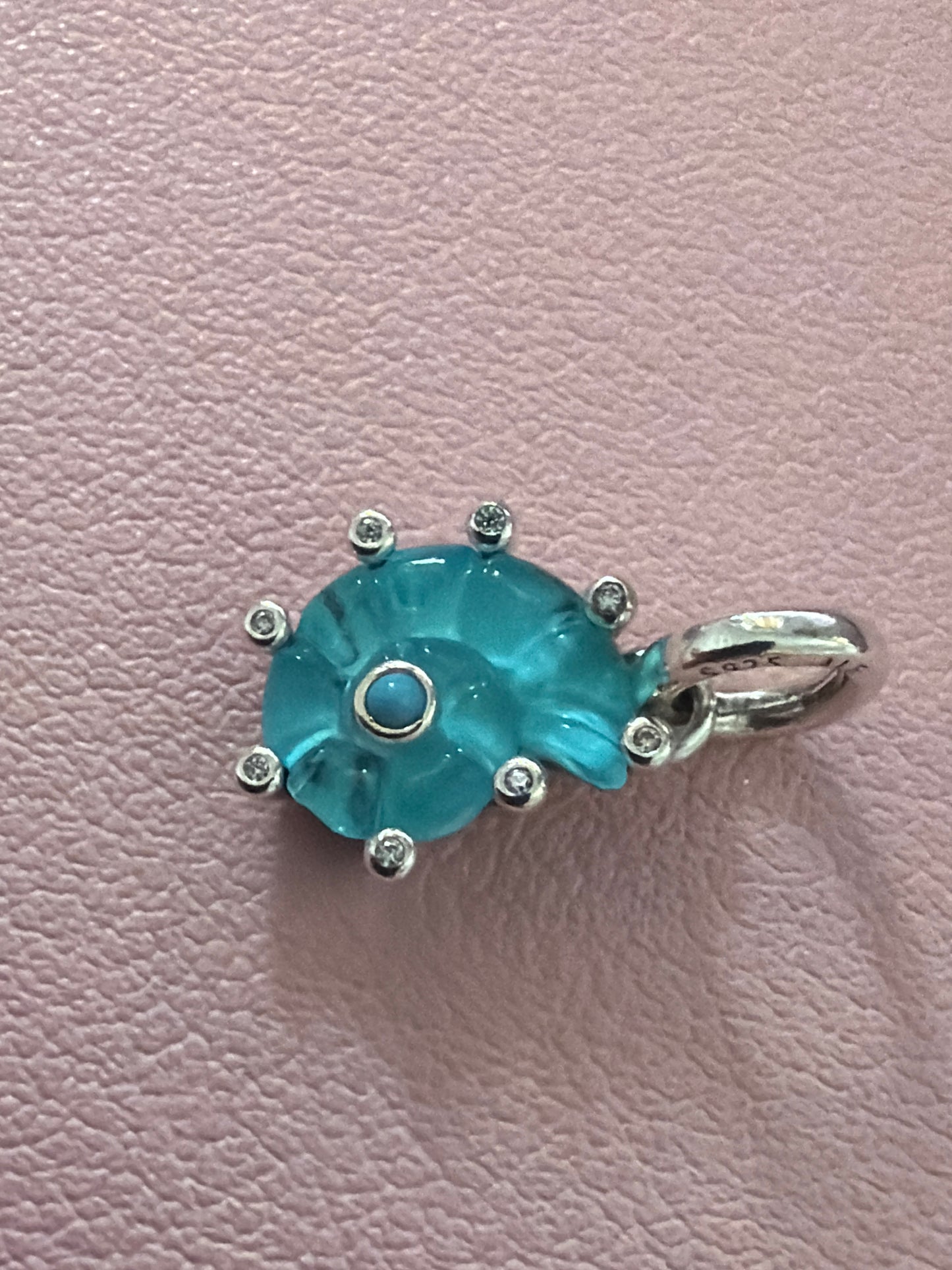 Genuine Pandora Blue Murano Glass Sea Snail Dangle Pendant Charm