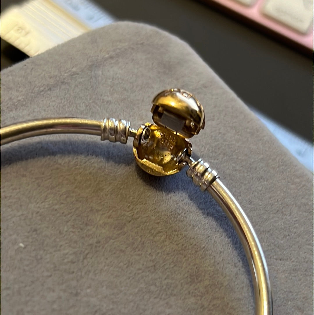 Genuine Pandora Two Tone Clasp Solid Gold 14k Bangle 17.5