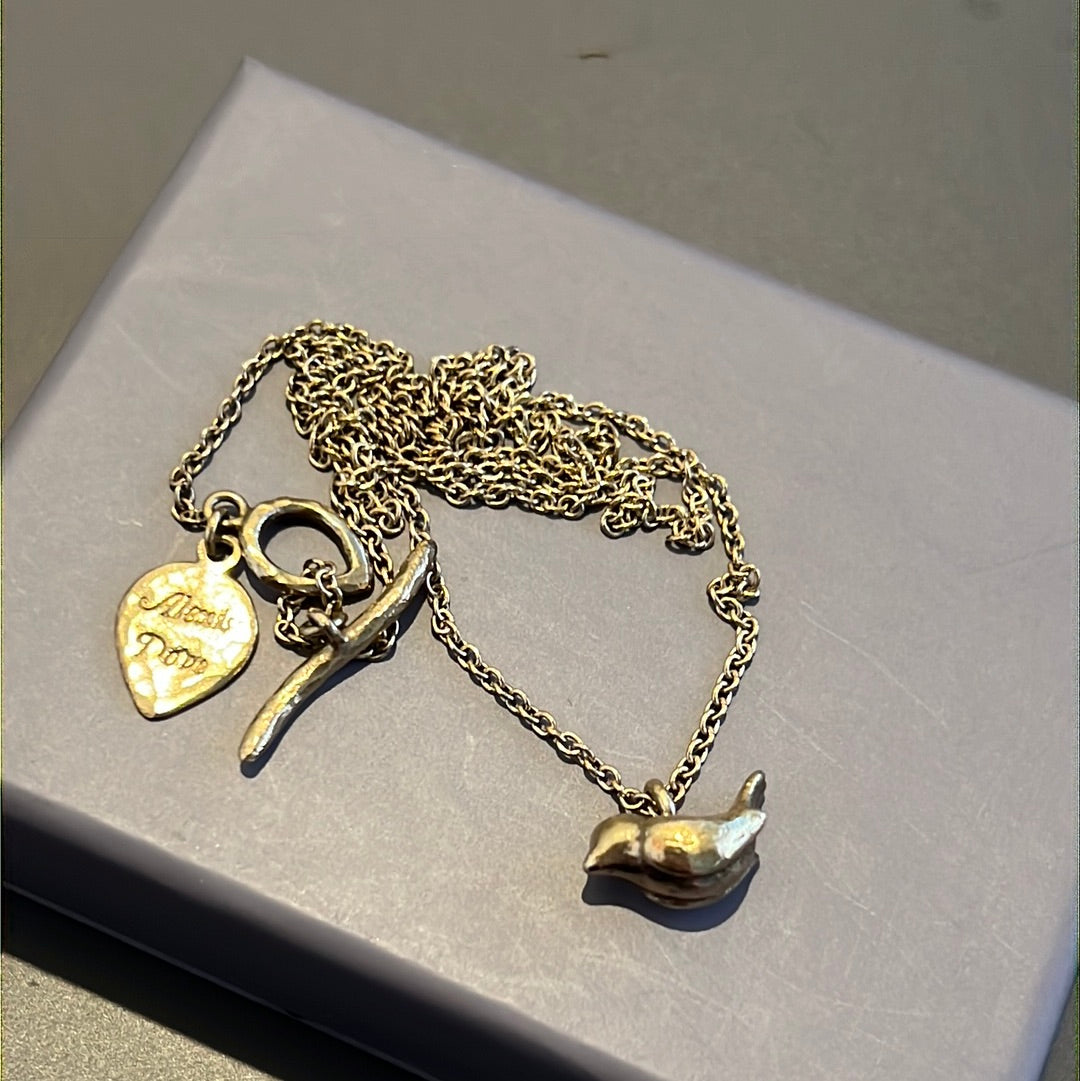 Genuine Alexis Dove Jewellery Tiny Wren Gold Plated Sterling Silver Necklace 45cm