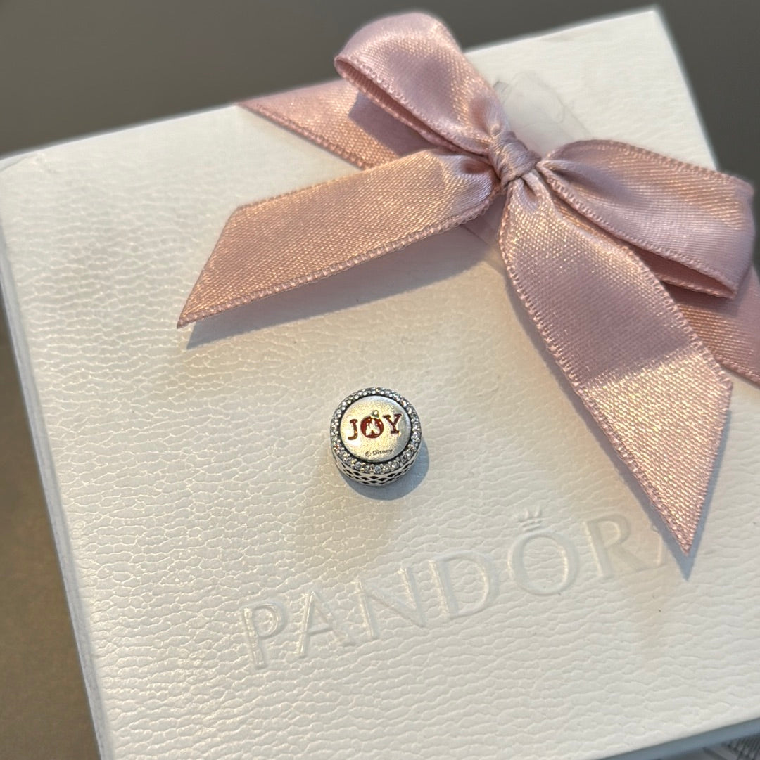 Genuine Pandora Disney Parks Christmas Minnie Mouse Enamel JOY Pave Charm