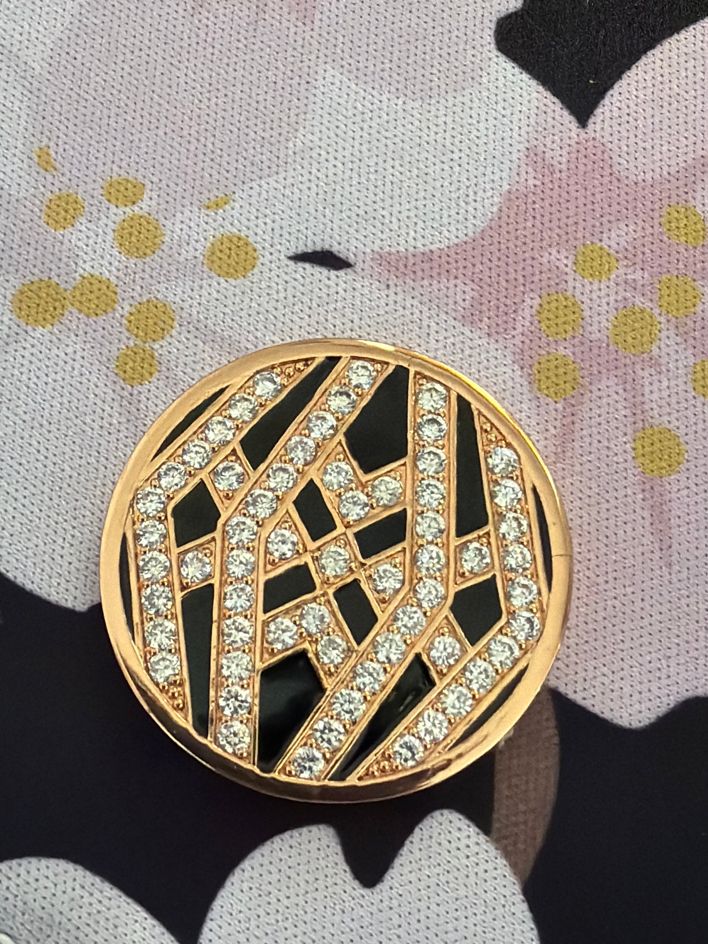 Genuine Hot Diamond Rose Gold Emozioni Art Deco Pave Enamel Coin For the Large Coin Keeper Necklace