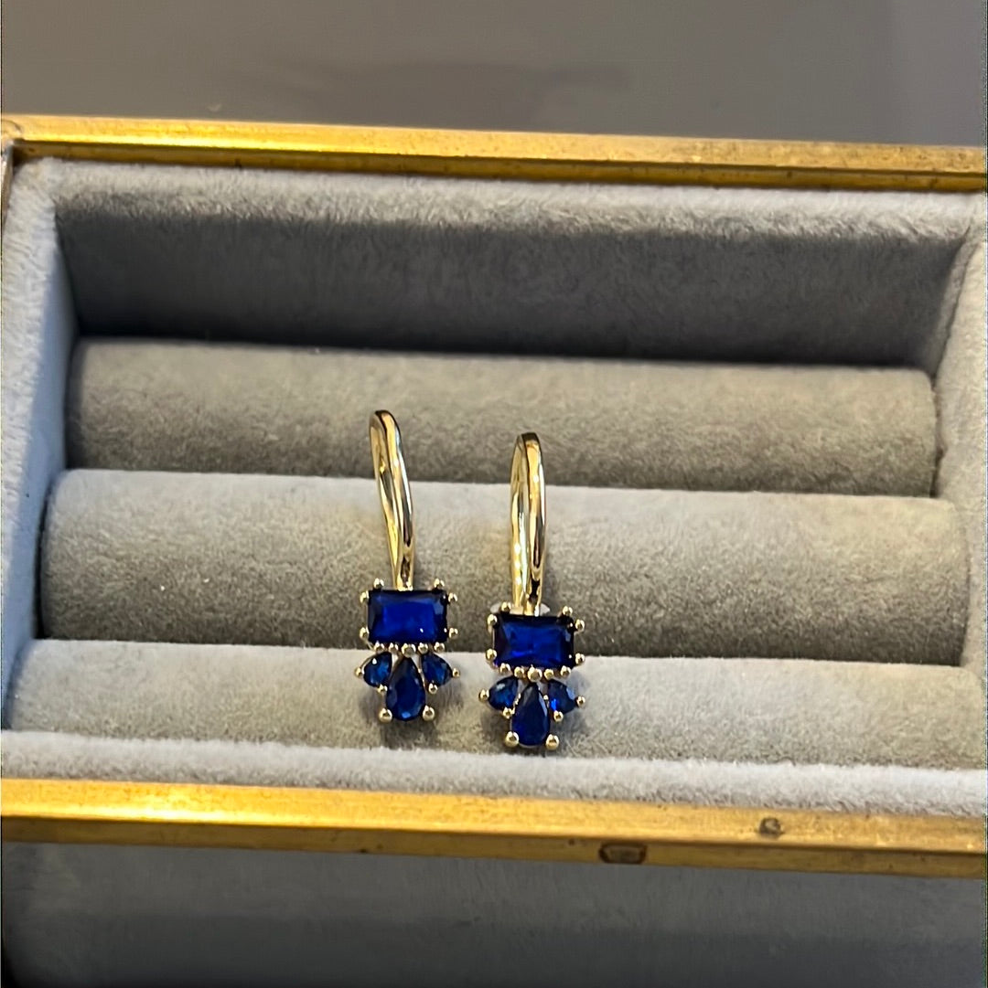 Brand New Gold Plated Dangle Earrings Blue Snowflake CZ