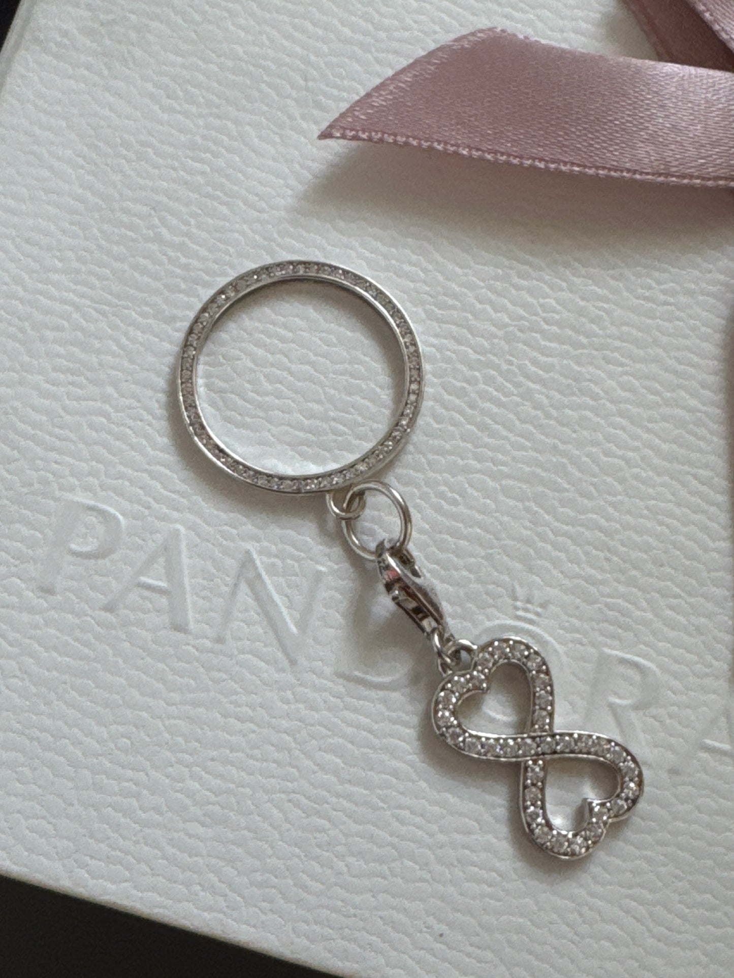 Genuine Thomas Sabo Charm Holder With Double Heart Pave Charm
