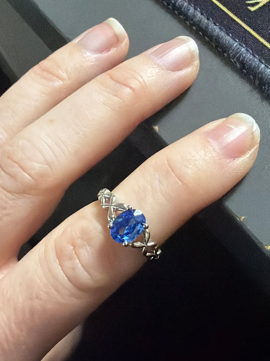Silver Plated Blue Oval Ring Size 53