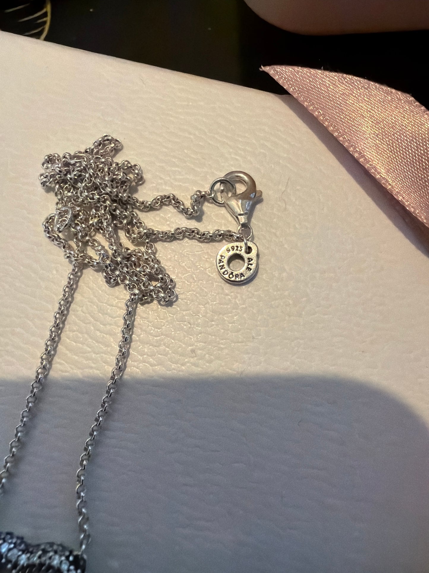 Genuine Pandora Pave Snake Chain Heart Necklace