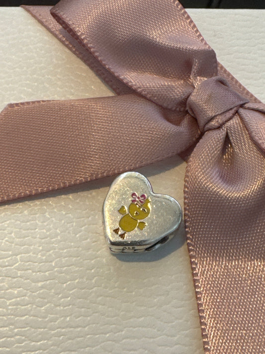 Genuine Pandora HTF 'You are my favourite chick' Enamel Heart Charm
